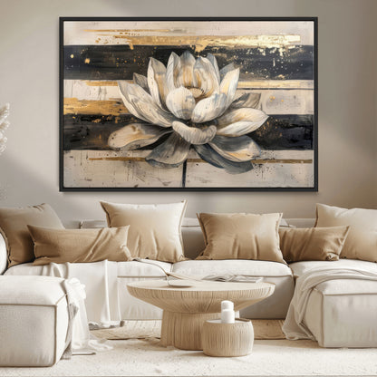 18807-MGV-CV-36X24-Lotus Flower Wall Art Canvas Print, Framed Abstract Lotus Art Picture Print, White Lotus Flower Perfect Abstract Floral Decor