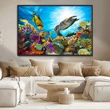 44772-MGV-CV-36X24-Underwater Sea Turtle Wall Art – Vibrant Coral Reef and Tropical Fish Canvas Print, Ocean Marine Life Decor for Living Room,