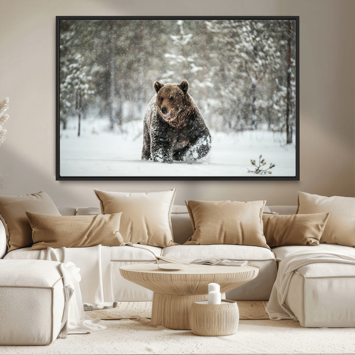 43350-MGV-CV-36X24-Wild Bear in Snow Wall Art – Majestic Wildlife Photography Print, Winter Forest Nature Decor for Cabin, Lodge, Rustic Home,