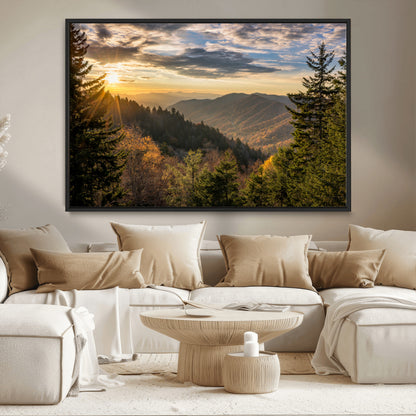 73692479-MGV-CV-36X24-Smoky Mountains Wall Art Canvas Print, Framed Forest Mountain Art Picture Print, Spring Mountain Perfect Spring Style Decor