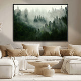 167720496-MGV-CV-36X24-Misty Forest Wall Art – Serene Evergreen Trees Canvas Print, Foggy Mountain Nature Landscape Decor for Bedroom, Living Room or