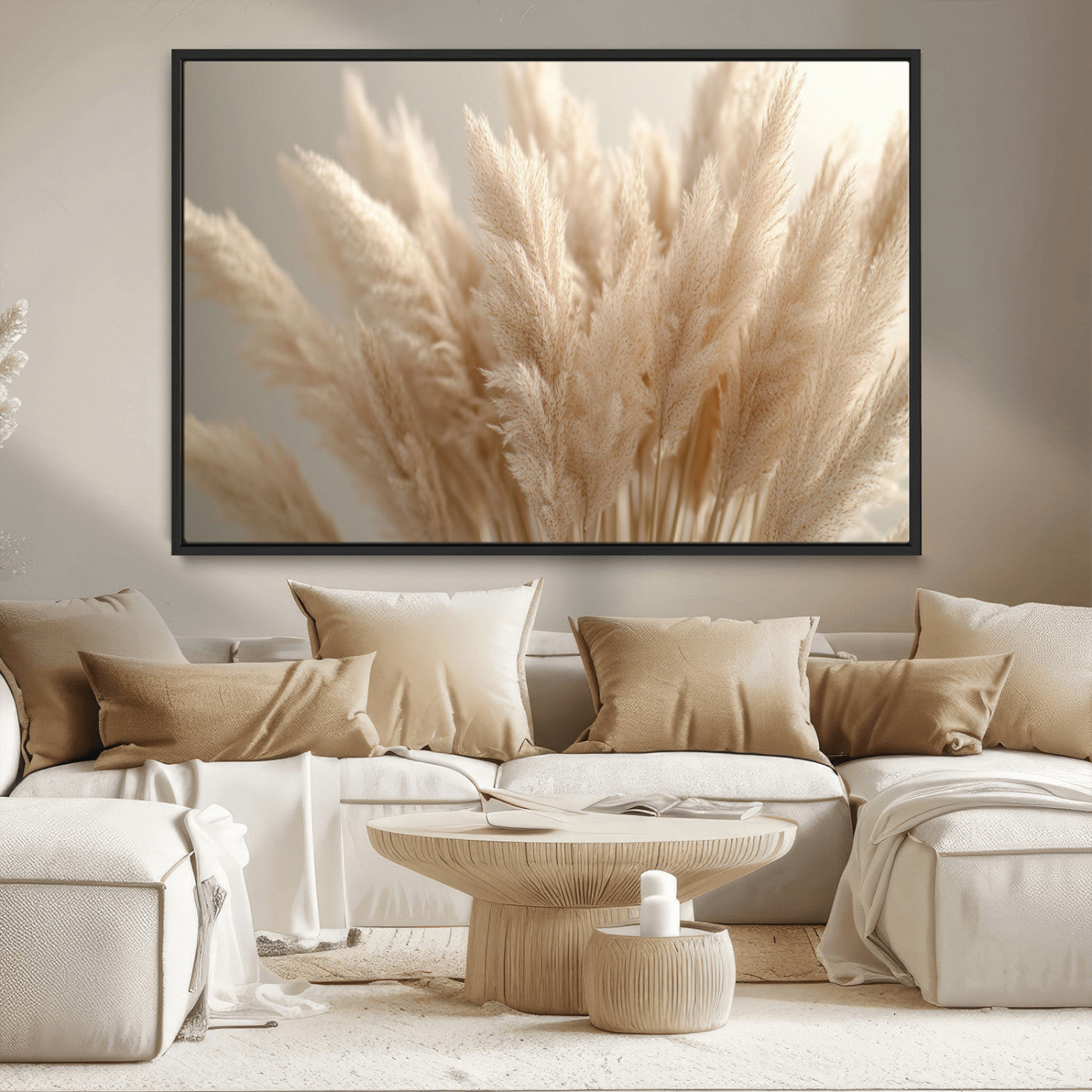 50300-MGV-CV-36X24-Pampas Grass Wall Art Canvas Print, Framed Minimalist Pampas Grass Art Picture Print, Beige Pampas Grass Perfect Minimalist Boho