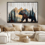 90077-MGV-CV-36X24-Wood Grizzly Bear Wall Art Canvas Print, Framed Abstract Bear Art Picture Print, Bear in Forest Perfect Rustic Lodge Decor Artwork