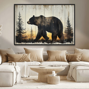 83875-MGV-CV-36X24-Sunset Bear Wall Art – Rustic Wildlife Canvas Print with Forest Silhouette, Cabin Lodge Decor for Living Room or Office