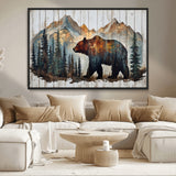55777-MGV-CV-36X24-Rustic Bear Wall Art Canvas Print, Framed Mountain and Forest Art Picture Print, Wooden Bear Perfect Rustic Lodge Decor Artwork