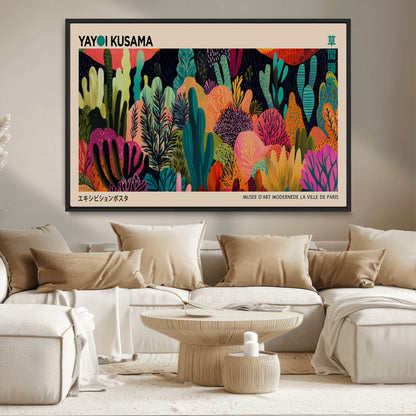 45711-MGV-CV-36X24-Yayoi Kusama Wall Art Canvas Print, Framed Abstract Yayoi Kusama Art Picture Print, Japanese Wabi Sabi Perfect Modern Abstract