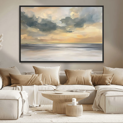 45544-MGV-CV-36X24-Ocean Sunset Wall Art – Serene Seascape Canvas Print with Golden Sky and Calm Water, Coastal Beach Artwork for Living Room,