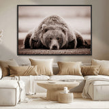 20611-MGV-CV-36X24-Grizzly Bear Wall Art – Majestic Wildlife Sepia Canvas Print, Rustic Nature Animal Artwork for Cabin, Lodge, Living Room, Bedroom,