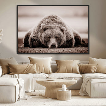 20611-MGV-CV-36X24-Grizzly Bear Wall Art – Majestic Wildlife Sepia Canvas Print, Rustic Nature Animal Artwork for Cabin, Lodge, Living Room, Bedroom,
