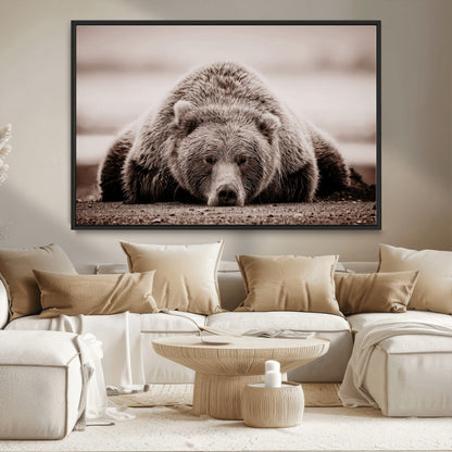 20611-MGV-CV-36X24-Grizzly Bear Wall Art – Majestic Wildlife Sepia Canvas Print, Rustic Nature Animal Artwork for Cabin, Lodge, Living Room, Bedroom,