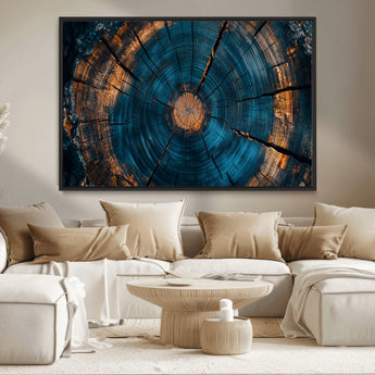 65231-MGV-FC-36X24_Black-Blue and Gold Tree Ring Wall Art – Rustic Abstract Wood Slice Canvas Print, Modern Nature Inspired Artwork for Living Room,
