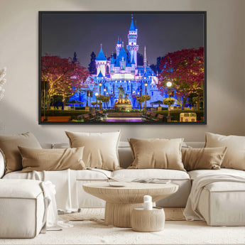 66710-MGV-CV-36X24-Enchanted Castle Wall Art – Magical Night Scene Canvas Print with Glowing Lights, Fantasy Architecture Artwork for Living Room,