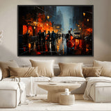 46538-MGV-CV-36X24-Urban Jazz Night Wall Art – Dramatic Music Canvas Print with Double Bass and Street Musicians, Modern City Scene Artwork for