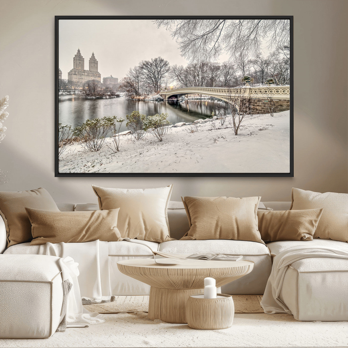 60292-MGV-CV-36X24-Central Park Winter Wall Art – Snowy Bow Bridge Canvas Print, Scenic New York City Landscape Photography for Living Room, Bedroom