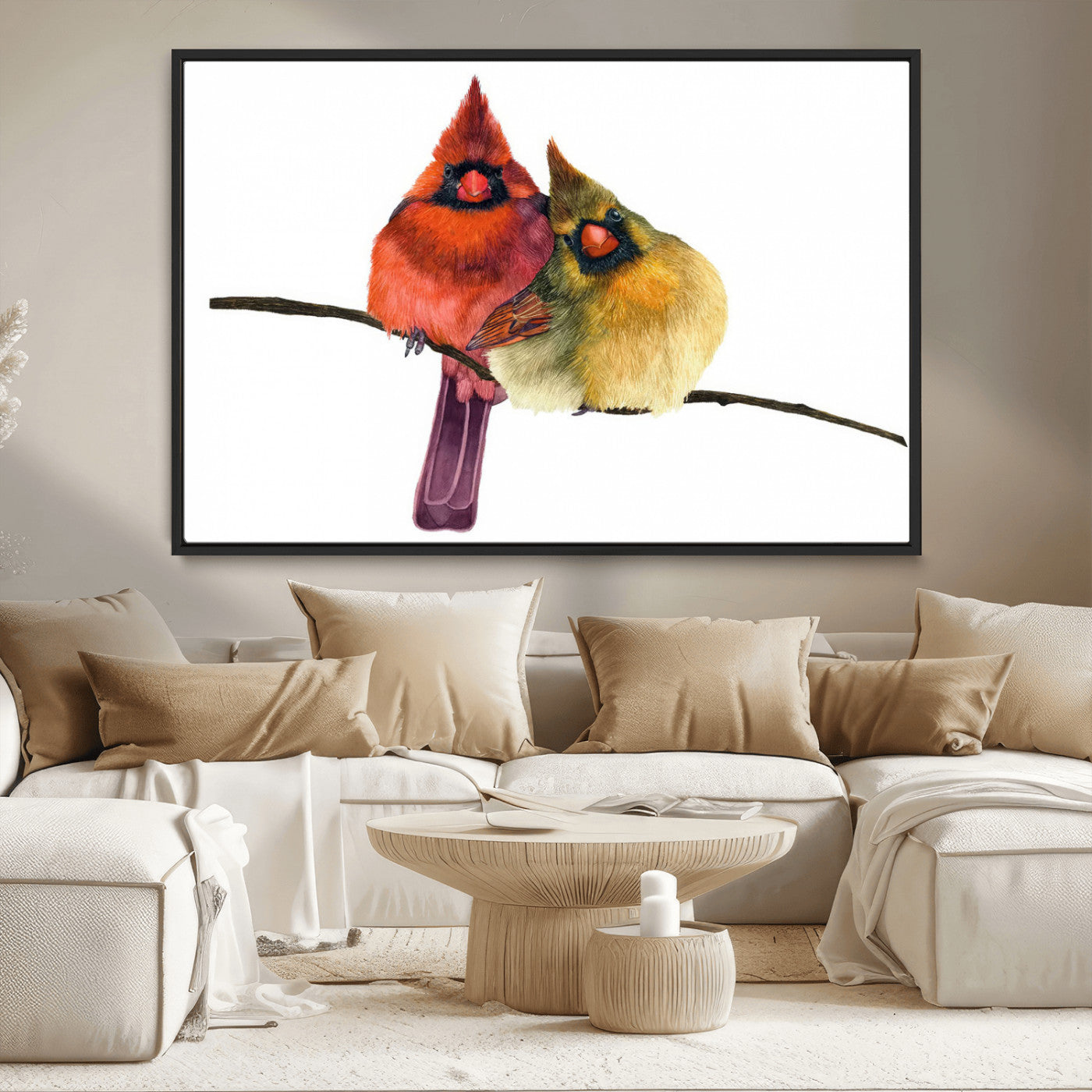 67752-MGV-CV-36X24-Cardinal Couple Wall Art – Male and Female Cardinal Canvas Print, Romantic Bird Artwork for Nature Lovers, Living Room, Bedroom,