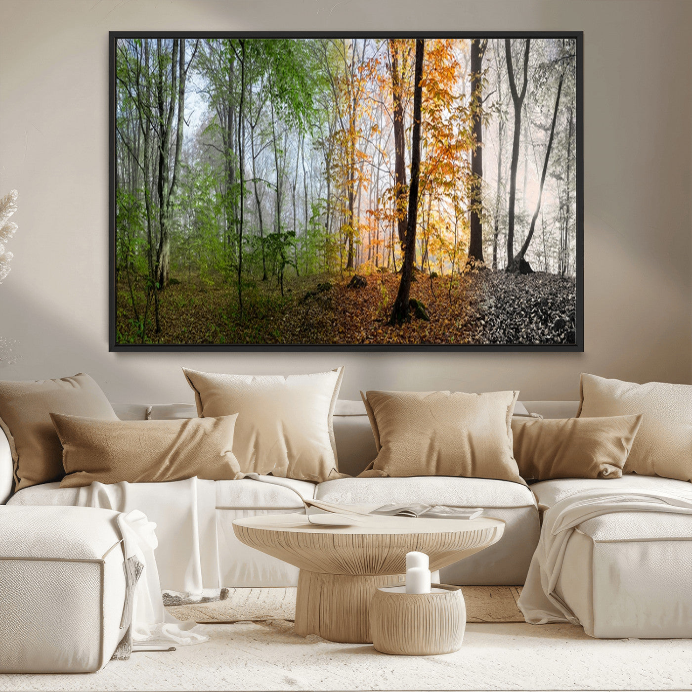 95317-MGV-CV-36X24-Four Seasons Forest Wall Art – Panoramic Nature Canvas Print Showing Spring, Summer, Autumn and Winter Landscape for Living Room,