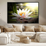 60352-MGV-CV-36X24-White Water Lily Wall Art – Lotus Flower Canvas Print with Sunlight Reflection, Peaceful Botanical Artwork for Living Room,