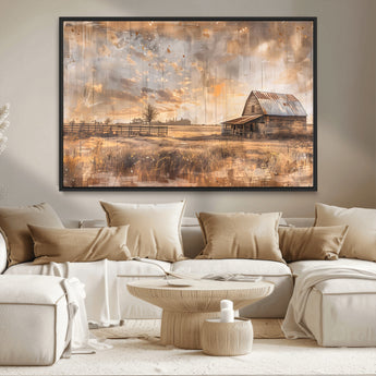 FARM2-MGV-CV-36X24-Rustic Farmhouse Wall Art Canvas Print, Framed Old Barn Art Picture Print, Southwestern Farmhouse Perfect Rustic Decor Artwork