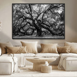 132944706-MGV-CV-36X24-Ancient Tree Wall Art – Black and White Photography Canvas Print Featuring Majestic Twisting Branches, Rustic Nature Artwork for