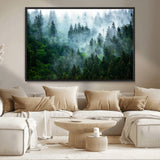 17393683-MGV-CV-36X24-Misty Forest Art Wall Art Canvas Print, Framed Foggy Mountain Art Art Picture Print, Scenic Wall Print Perfect Decor Artwork
