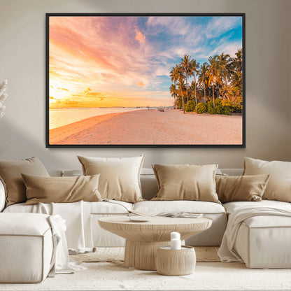 41542880-MGV-CV-36X24-Tropical Beach Wall Art Canvas Print, Framed Palm Trees Art Picture Print, Sunset Shore Perfect Tropical Coastal Decor Artwork