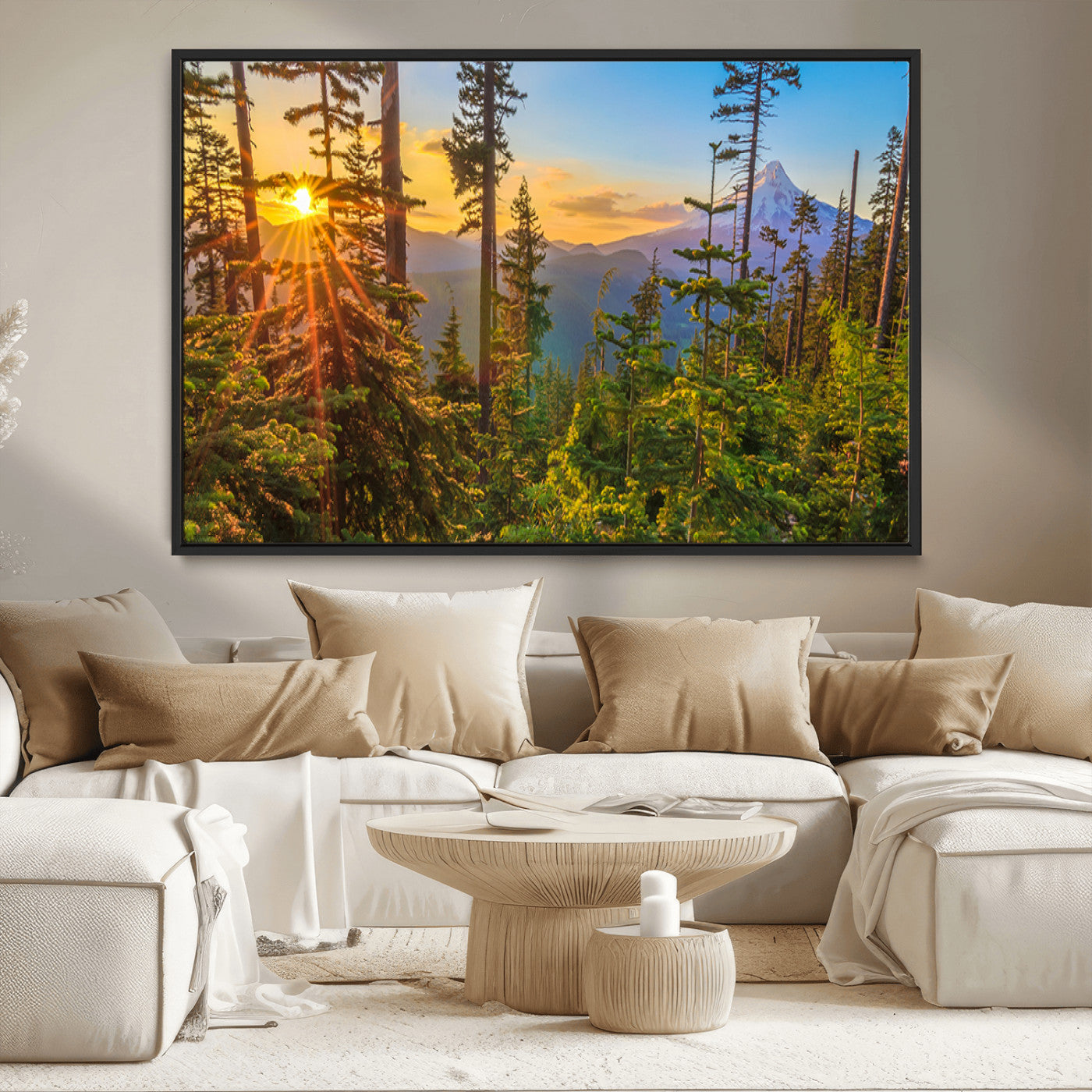 83544043-MGV-CV-36X24-Forest Sunset Wall Art Canvas Print, Framed Sunset Trees Art Picture Print, Green Pines Perfect Rustic Nature Decor Artwork