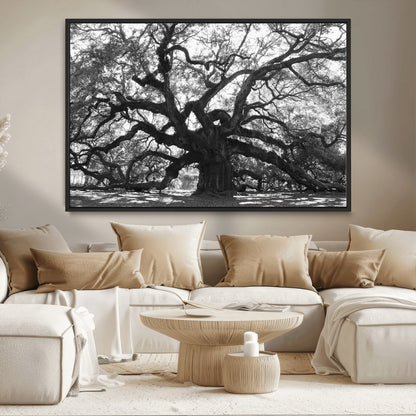 81655611-MGV-CV-36X24-Ancient Oak Wall Art Canvas Print, Framed Twisted Branches Art Picture Print, Gnarled Tree Perfect Moody Nature Decor Artwork