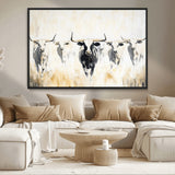 40397799-MGV-CV-36X24-Texas Longhorn Wall Art Canvas Print, Framed Rustic Herd Art Picture Print, Western Bull Perfect Neutral Western Decor Artwork