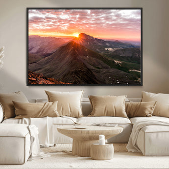 50957419-MGV-CV-36X24-Mountain Sunrise Wall Art Canvas Print, Framed Alpine Ridge Art Picture Print, Mountain Range Perfect Vibrant Rustic Decor Artwork