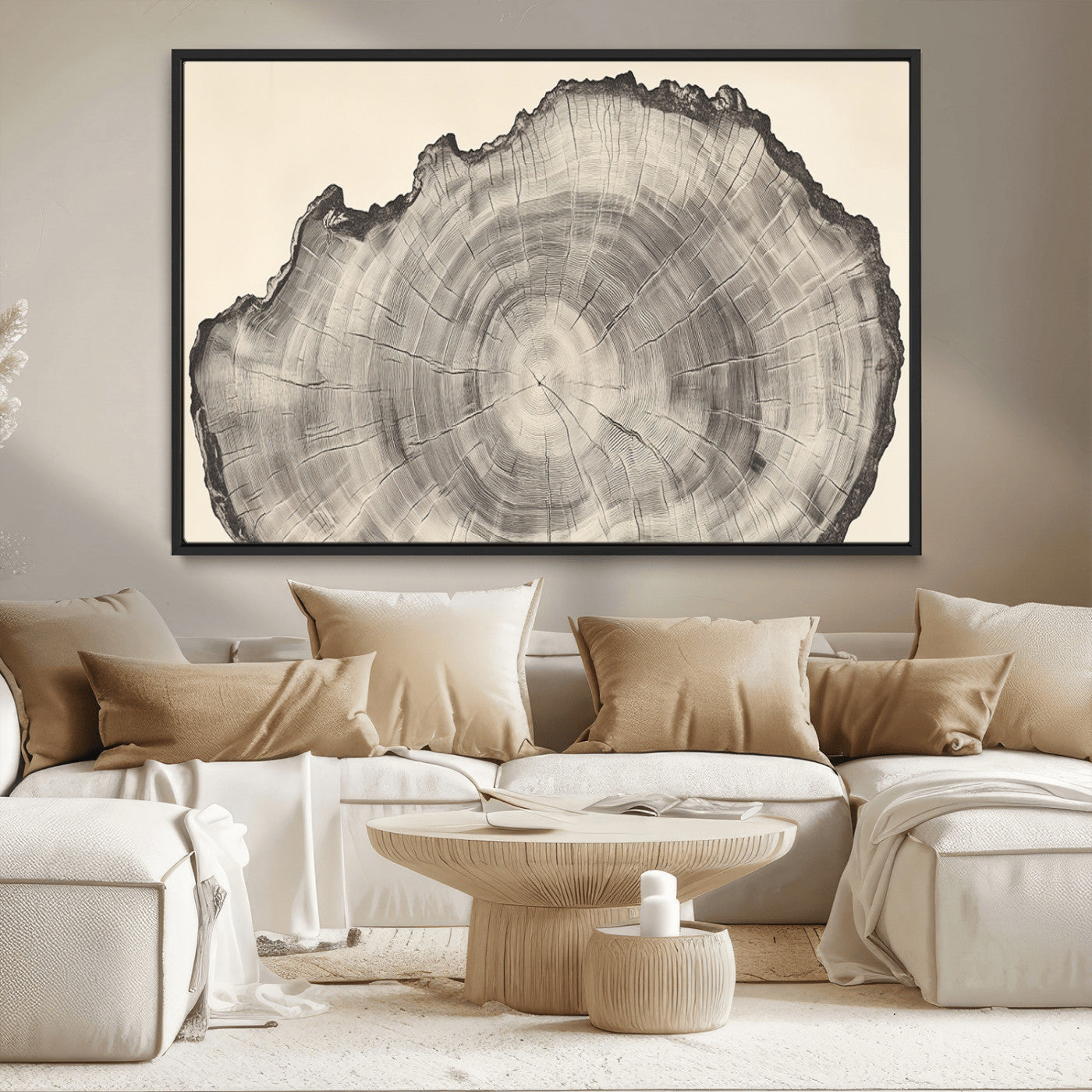 98921313-MGV-CV-36X24-Tree Ring Wall Art Canvas Print, Framed Wood Slice Art Picture Print, Minimalist Wood Perfect Rustic Academic Decor Artwork