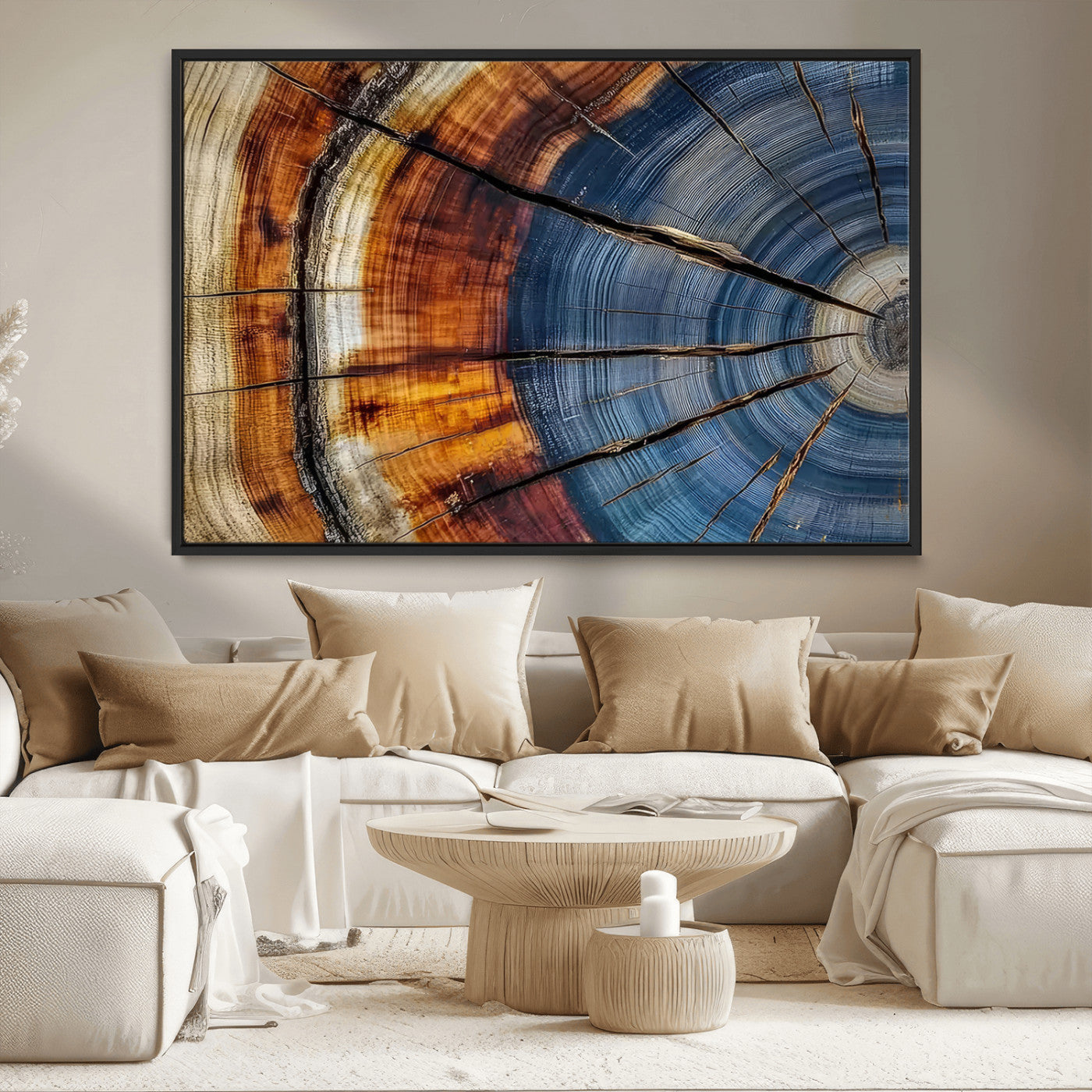 96890915-MGV-CV-36X24-Abstract Tree Ring Wall Art – Rustic Nature Canvas Print with Wood Grain Texture, Modern Earth Tone Artwork for Office, Living