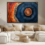 72209152-MGV-CV-36X24-Abstract Tree Ring Wall Art – Vibrant Blue Orange Wood Grain Canvas Print, Rustic Modern Nature Artwork for Living Room, Office,