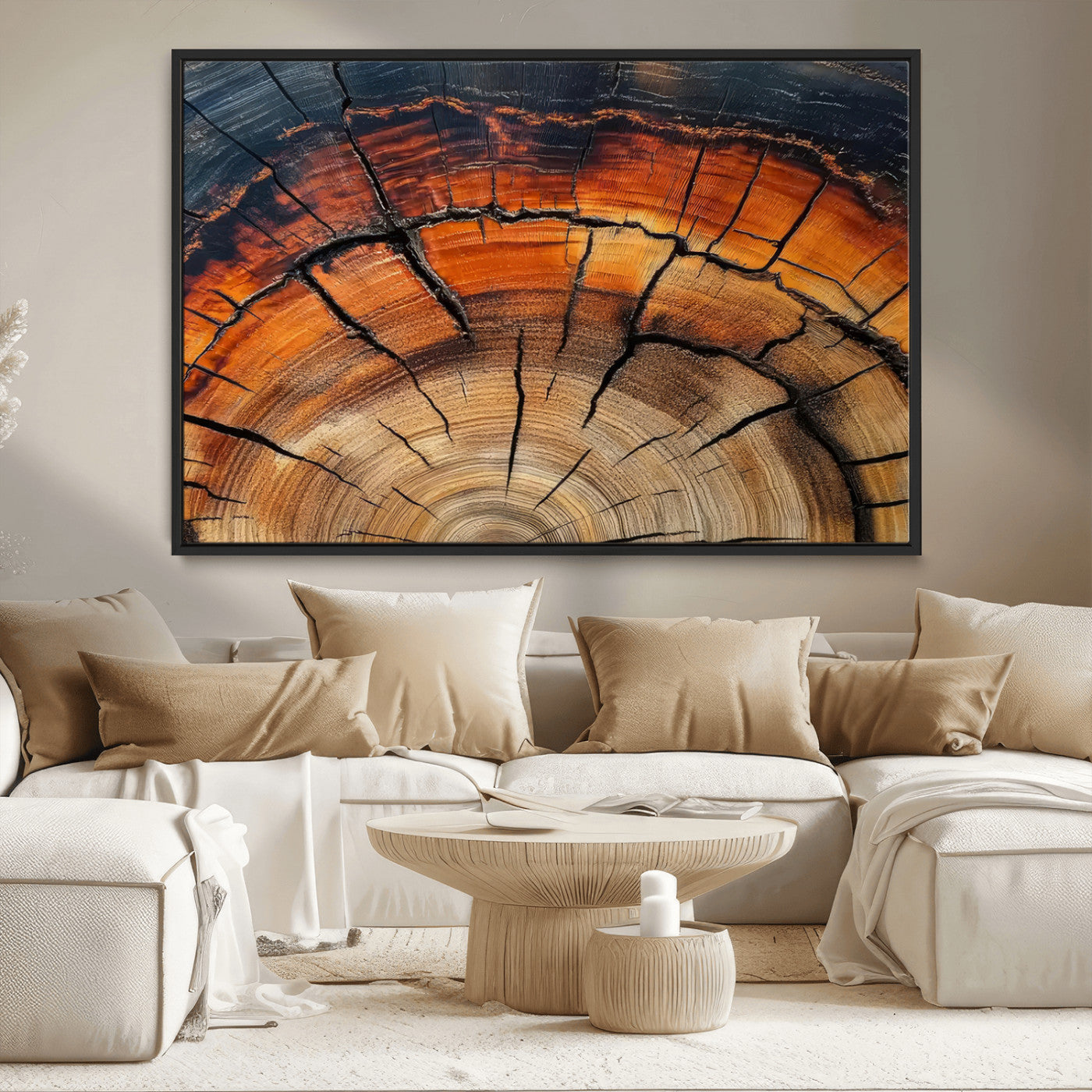 65909987-MGV-CV-36X24-Rustic Tree Ring Wall Art – Nature Inspired Wooden Texture Canvas Print, Modern Abstract Artwork for Living Room, Bedroom, Office