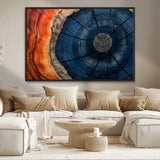26110607-MGV-CV-36X24-Blue and Orange Tree Ring Wall Art – Abstract Wood Cross Section Canvas Print, Modern Rustic Nature Decor for Living Room, Office,