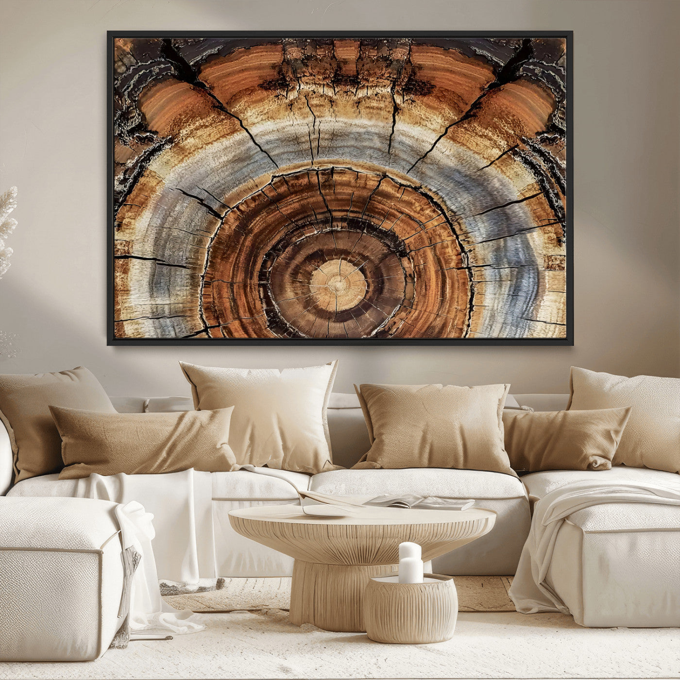 15184146-MGV-CV-36X24-Tree Rings Wall Art Canvas Print, Framed Wood Texture Art Picture Print, Rustic Pattern Perfect Rustic Organic Decor Artwork