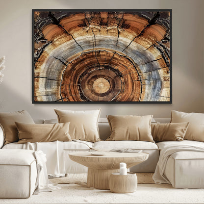 15184146-MGV-CV-36X24-Tree Rings Wall Art Canvas Print, Framed Wood Texture Art Picture Print, Rustic Pattern Perfect Rustic Organic Decor Artwork
