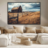 69356982-MGV-CV-36X24-Old Barn Wall Art Canvas Print, Framed Rustic Fence Art Picture Print, Wooden Farmhouse Perfect Rustic Farmhouse Decor Artwork