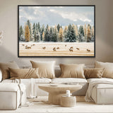 64188182-MGV-CV-36X24-Elk Herd Wall Art Canvas Print, Framed Snowy Forest Art Picture Print, Forest Elks Perfect Neutral Rustic Decor Artwork