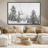 55003599-MGV-CV-36X24-Snowy Ski Lift Wall Art Canvas Print, Framed Winter Forest Art Picture Print, Ski lift Ride Perfect Winter Lodge Decor Artwork