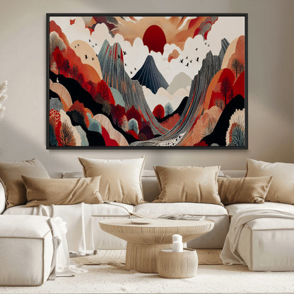 59495752-MGV-CV-36X24-Abstract Mountain Wall Art Canvas Print, Framed Vibrant Landscape Art Picture Print, Nature Drawing Perfect Contemporary