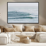 73969318-MGV-CV-36X24-Ocean Waves Wall Art Canvas Print, Framed Surfer Lineup Art Picture Print, Crowded Ocean Perfect Minimal Coastal Decor Artwork
