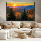 36964931-MGV-CV-36X24-Autumn Mountains Wall Art Canvas Print, Framed Sunset Glow Forest Art Picture Print, Golden Trees Perfect Vibrant Nature Decor