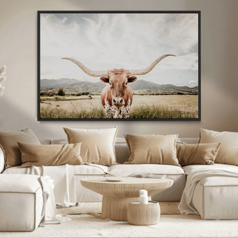 80054319-MGV-CV-36X24-Longhorn Wall Art – Rustic Western Canvas Print, Majestic Bull Artwork for Farmhouse, Ranch or Living Room