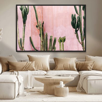 93119502-MGV-CV-36X24-Tall Cactus Wall Art Canvas Print, Framed Pink Wall Art Picture Print, Cactus Lines Perfect Modern Desert Decor Artwork