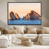 72996116-MGV-CV-36X24-El Arco Wall Art Canvas Print, Framed Cabo Rocks Art Picture Print, Ocean Arch Perfect Golden Coastal Landmark Decor Artwork