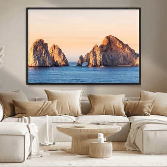 72996116-MGV-CV-36X24-El Arco Wall Art Canvas Print, Framed Cabo Rocks Art Picture Print, Ocean Arch Perfect Golden Coastal Landmark Decor Artwork