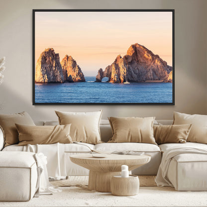 72996116-MGV-CV-36X24-El Arco Wall Art Canvas Print, Framed Cabo Rocks Art Picture Print, Ocean Arch Perfect Golden Coastal Landmark Decor Artwork