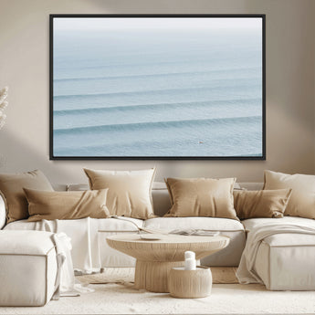 47814787-MGV-CV-36X24-Ocean Waves Wall Art Canvas Print, Framed Solo Surfer Art Picture Print, Wave Lines Perfect Minimalist Ocean Decor Artwork