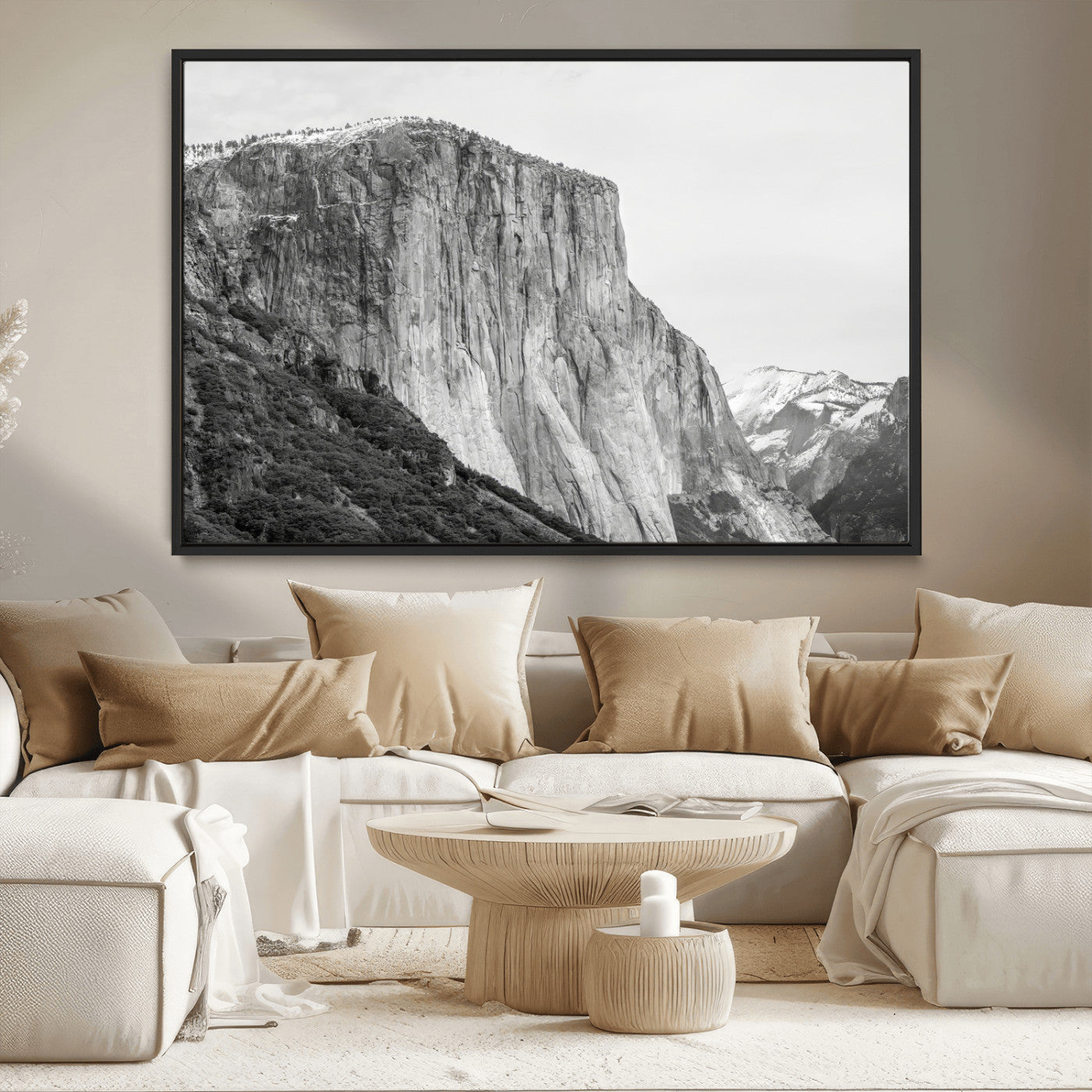 39393420-MGV-CV-36X24-El Capitan Wall Art Canvas Print, Framed Yosemite Cliff Art Picture Print, Monochrome Mountain Perfect Monochrome Sierra Decor