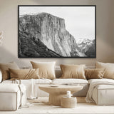 39393420-MGV-CV-36X24-El Capitan Wall Art Canvas Print, Framed Yosemite Cliff Art Picture Print, Monochrome Mountain Perfect Monochrome Sierra Decor